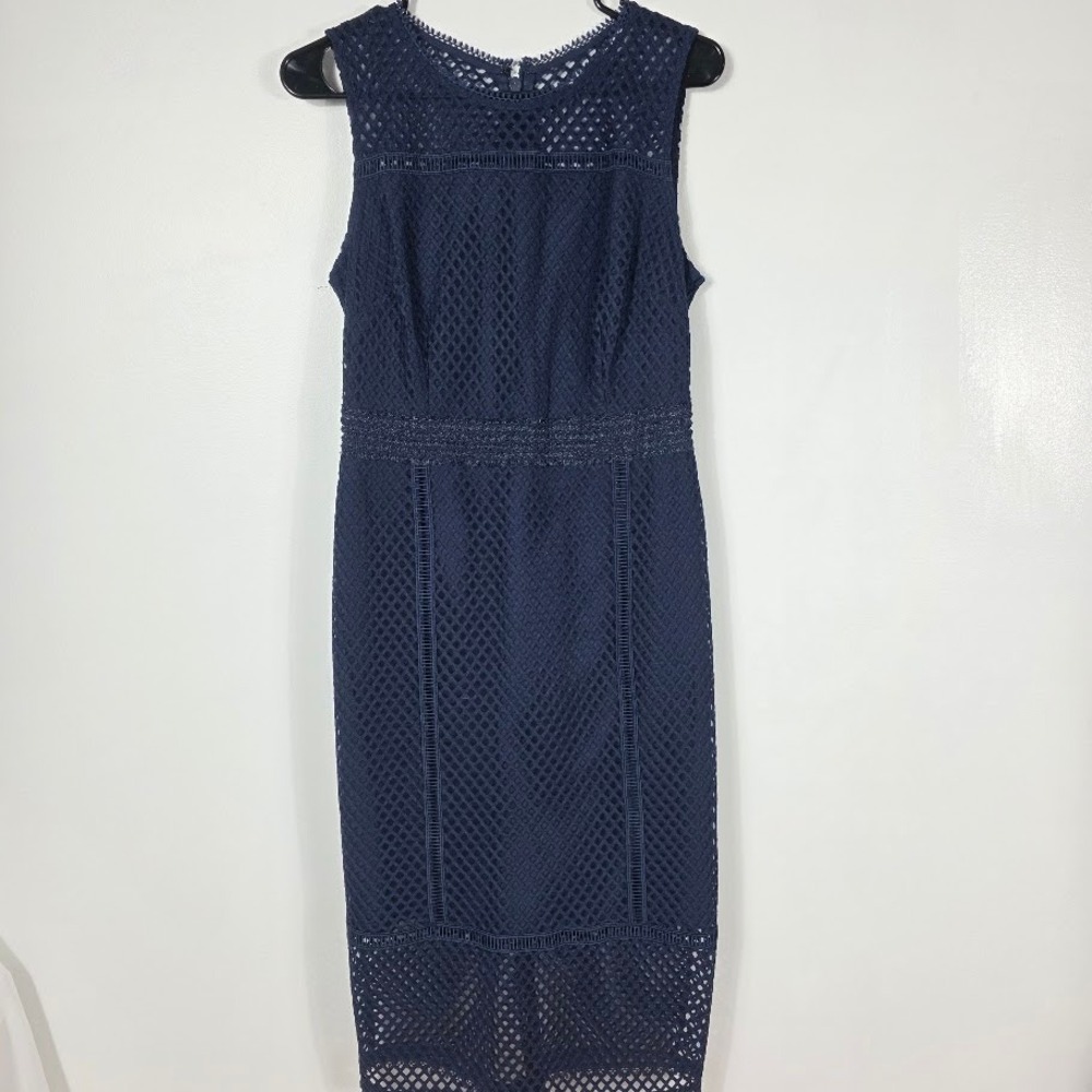 New York Company Navy Lace Crochet Dress Knee Length Sleeveless Womens Size 6